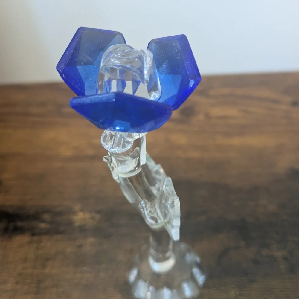 Vintage Blue and Clear Glass Flower Sculpture - Picture 3 of 7